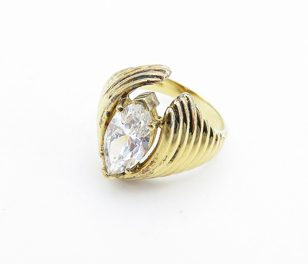 925 Sterling Silver  Cubic Zirconia Gold Plated Cocktail Ring Sz 8.5  RG6540
