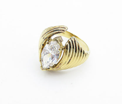 925 Sterling Silver  Cubic Zirconia Gold Plated Cocktail Ring Sz 8.5  RG6540