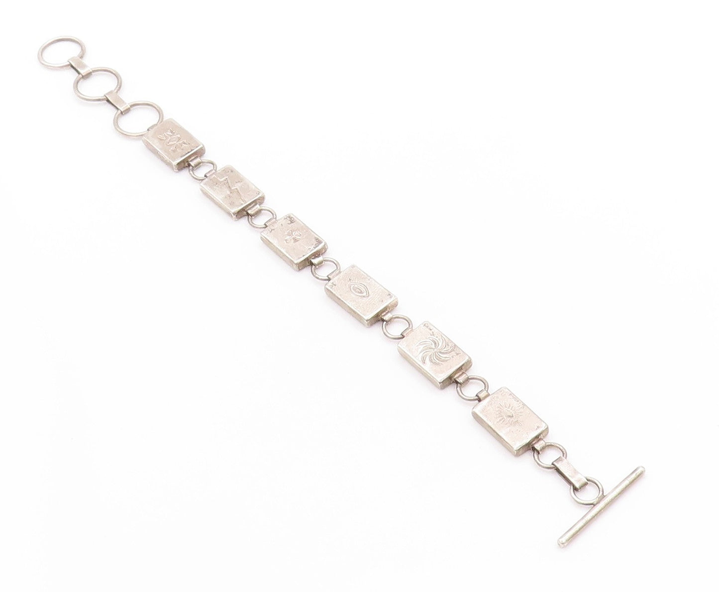 925 Sterling Silver Vintage Bracelet NAVAJO Etched Trible Symbols  BT11234