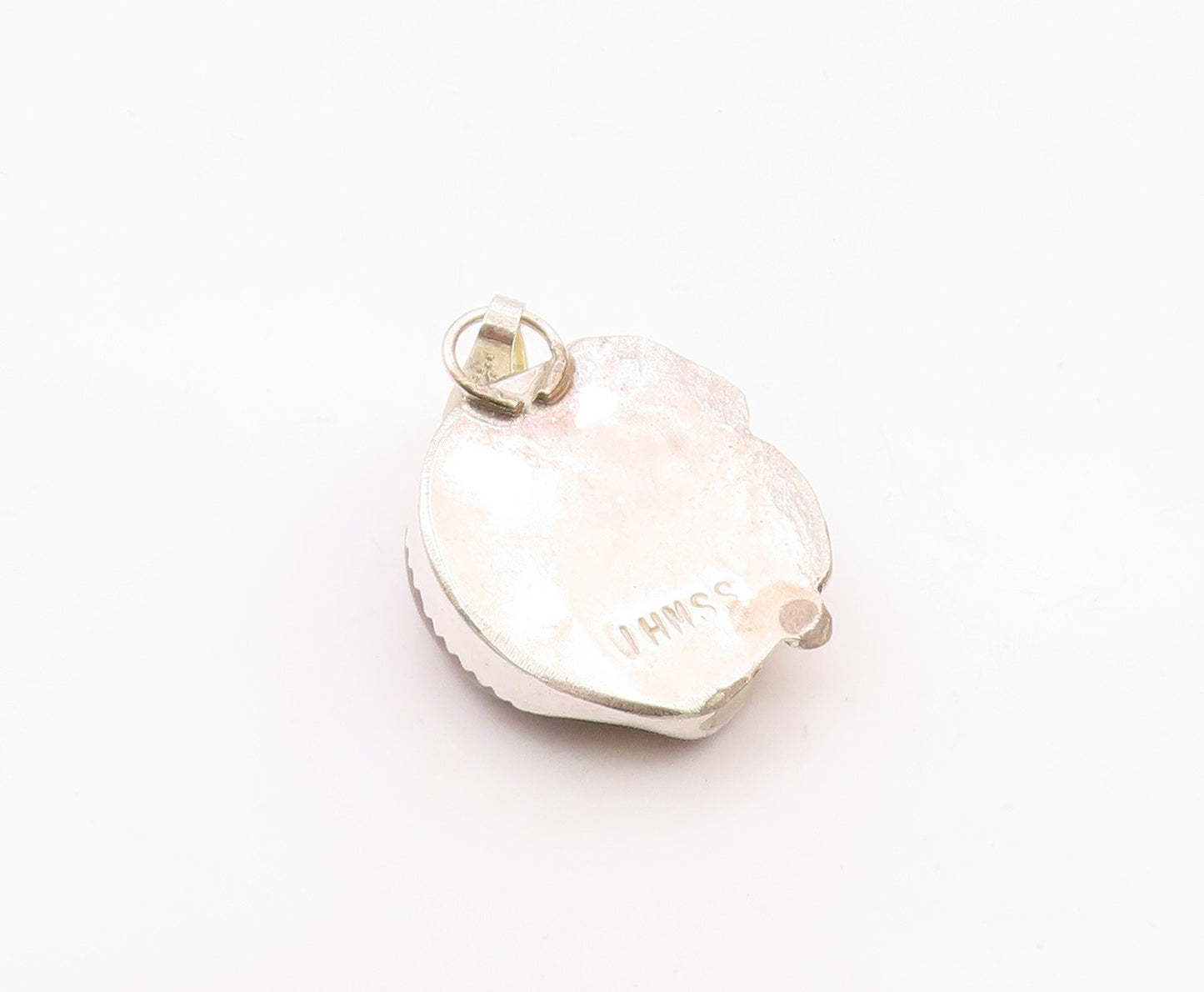 NAVAJO 925 Sterling Silver  Vintage Agate Shiny Etched Drop Pendant  PT7330