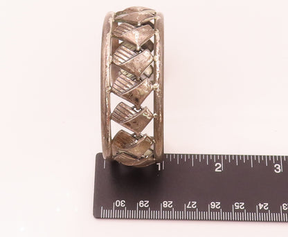 DANECRAFT 925 Silver  Vintage Chair Chain Within 2 Band Cuff Bracelet  BT9918