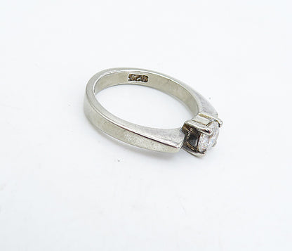 925 Sterling Silver  Vintage Cubic Zirconia Shiny Solitaire Ring Sz 6  RG4790
