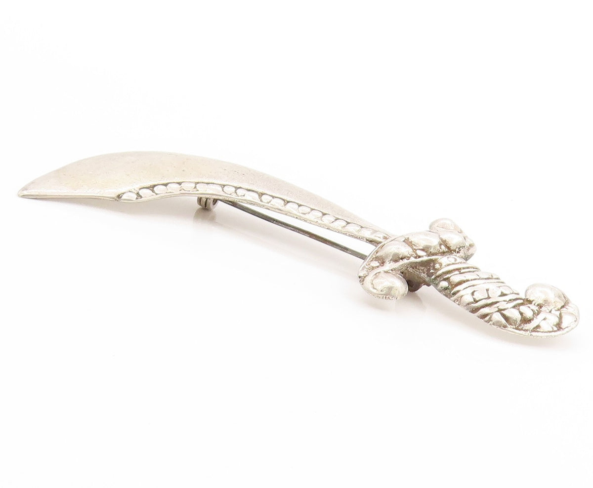 925 Sterling Silver Vintage Brooch Antique Scimitar Sword Warrior Pin   BP11884