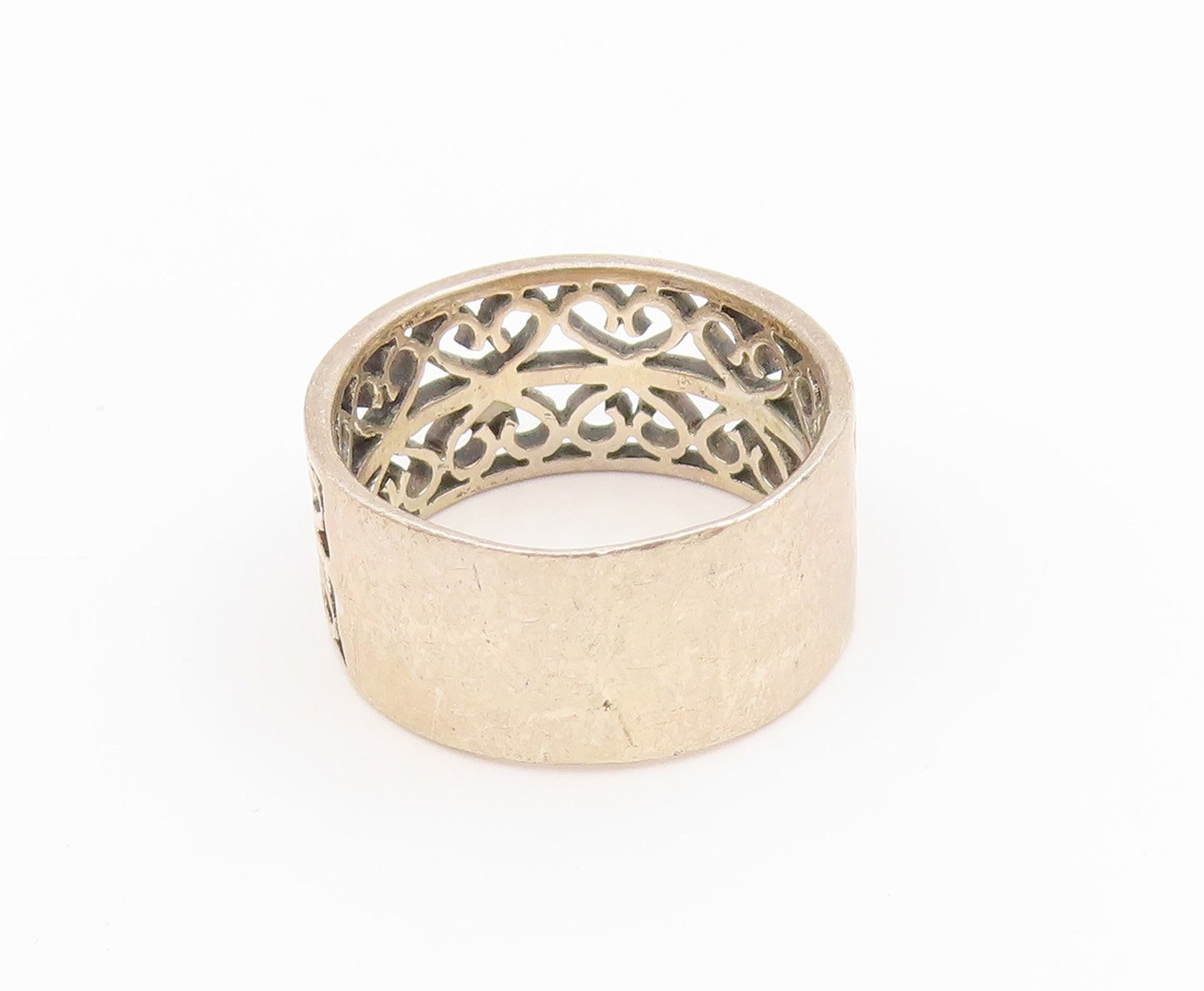 925 Sterling Silver Vintage Ring Intricate Open Scrollwork Band  Sz 8  RG34514