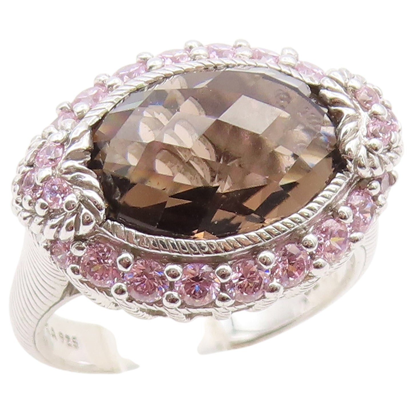 925 Sterling Silver Vintage Ring JUDITH RIPKA Smoky Quartz & CZ  Sz 8  RG36556