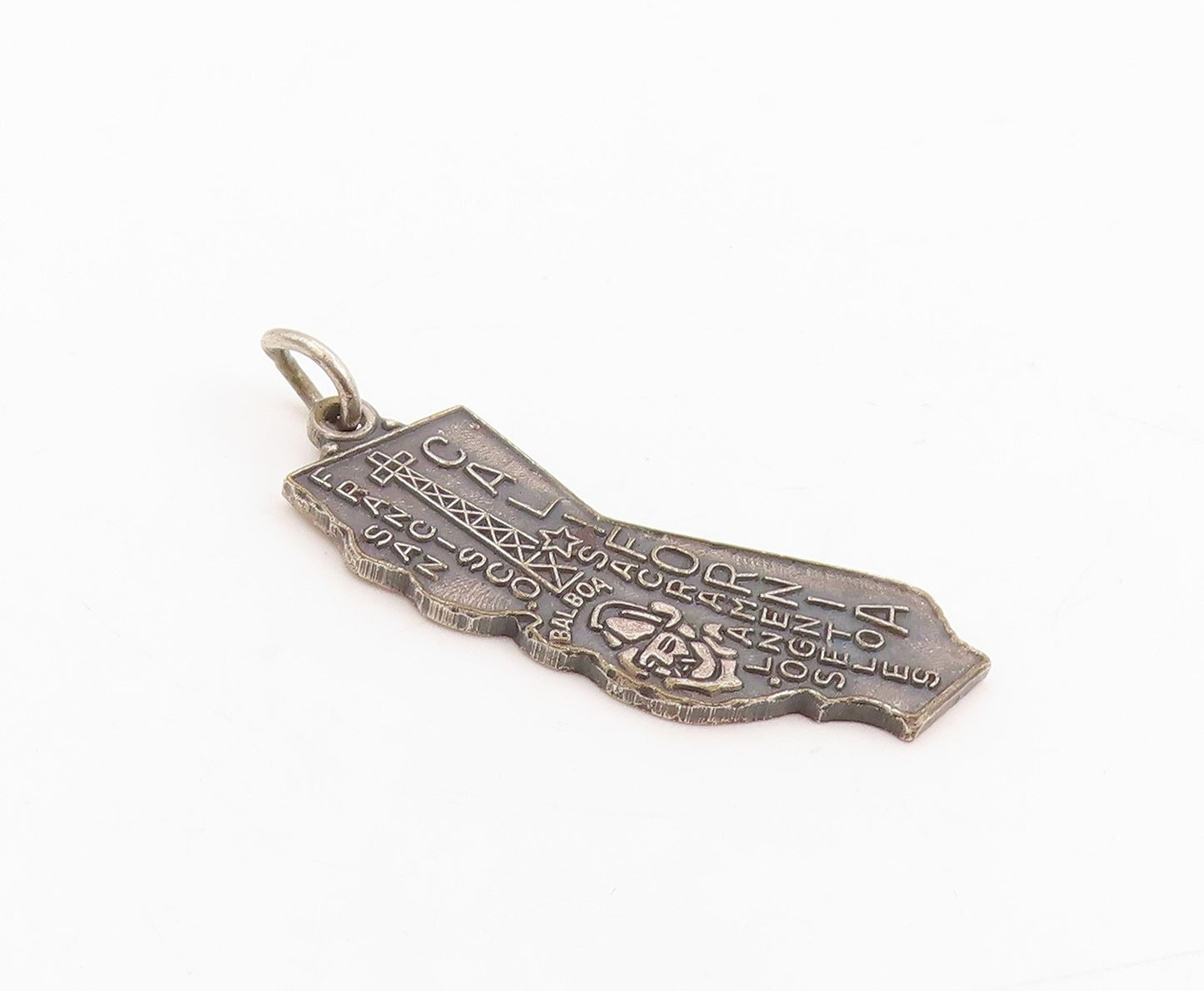 925 Sterling Silver Vintage Pendant California Map With City Engravings  PT25413