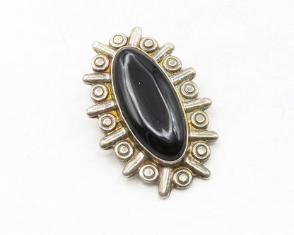 MEXICO 925 Sterling Silver  Vintage Cabochon Cut Black Onyx Pendant  PT10170
