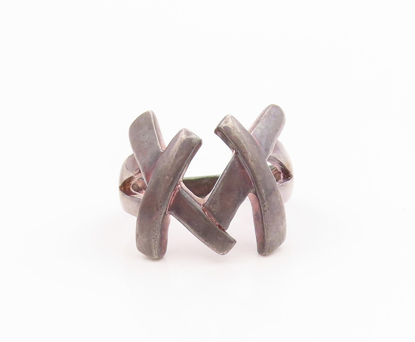 925 Sterling Silver Vintage Ring Dark Tone Crisscross Knot Band  Sz 9  RG35610