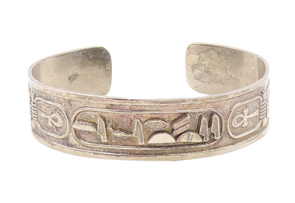 925 Sterling Silver Vintage Bracelet MIDDLE EAST Cartouche Design Cuff   BT10953