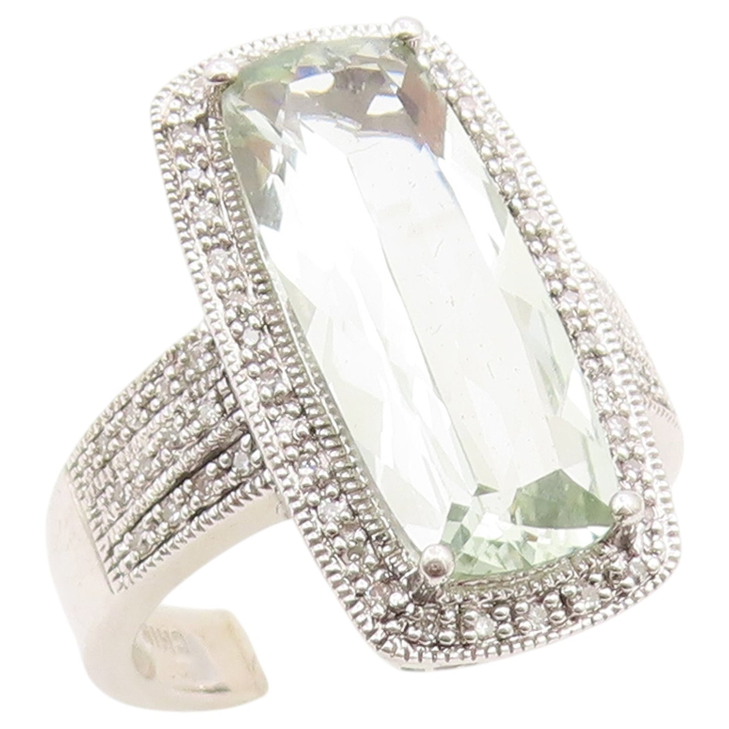 925 Sterling Silver Vintage Ring Real Diamonds & Green Amethyst  Sz 8  RG36484