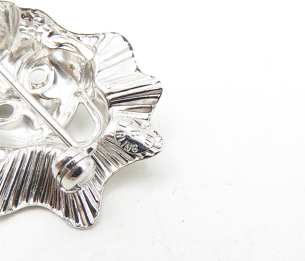 BEAU 925 Sterling Silver  Vintage Shiny Clown Face Motif Brooch Pin  BP3413