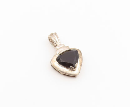 925 Sterling Silver Vintage Pendant Trillion Cut Black Onyx Shield Charm PT26651