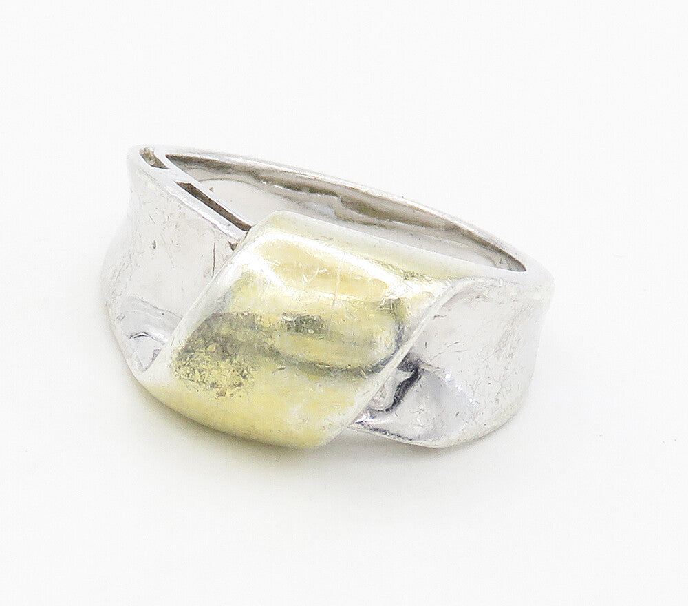 925 Sterling Silver  Vintage Shiny Two Tone Smooth Band Ring Sz 9  RG15876