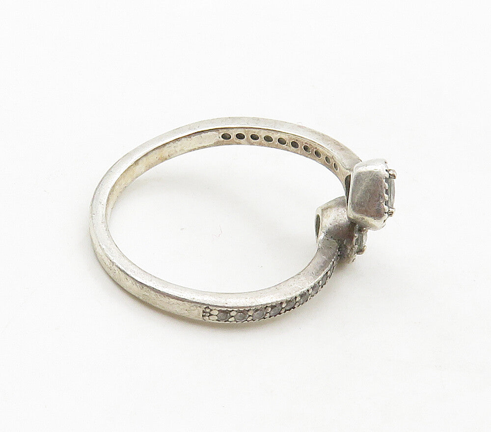 PANDORA 925 Sterling Silver Vintage Cubic Zirconia Bypass Ring Sz 7.5 RG15864
