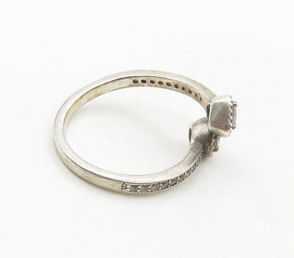 PANDORA 925 Sterling Silver Vintage Cubic Zirconia Bypass Ring Sz 7.5 RG15864