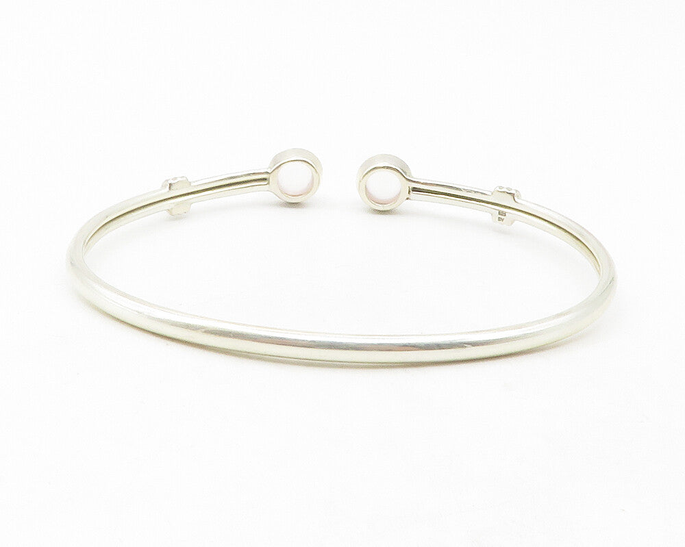 925 Sterling Silver  Cabochon Cut Topaz Shiny Smooth Cuff Bracelet  BT4756