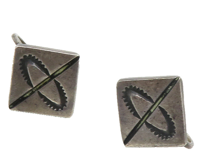 925 Sterling Silver  Vintage Oxidized Design Square Non Pierce Earrings  EG5197