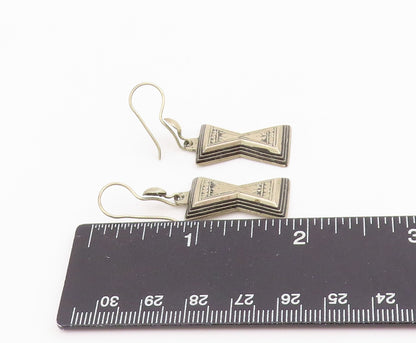 925 Sterling Silver Vintage Earrings Etched Geometric Hourglass Drop  EG14082
