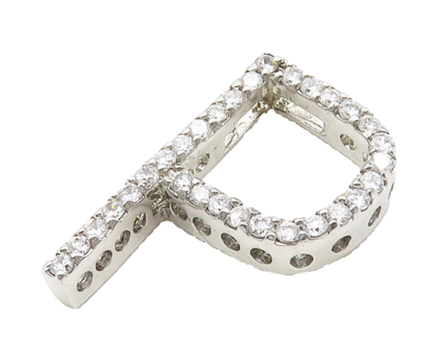 925 Sterling Silver  Vintage Shiny Cubic Zirconia P Initial Pendant  PT15385