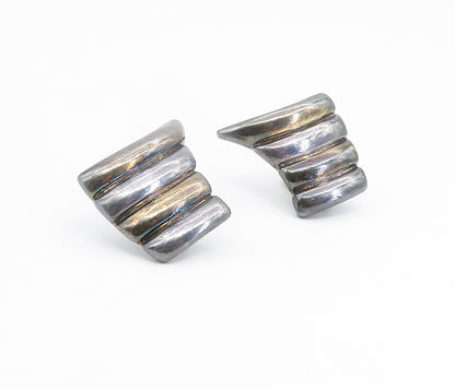 925 Sterling Silver  Vintage Modernist Oxidized Non Pierce Earrings  EG2903