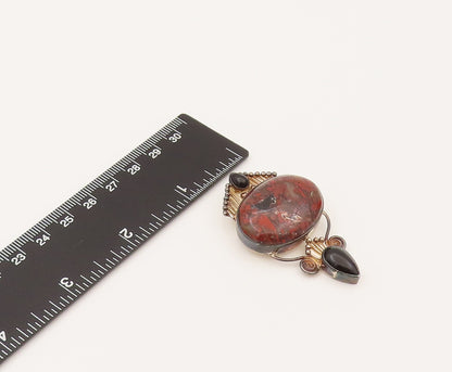 SAJEN 925 Silver  Vintage Brecciated Jasper & Black Onyx Brooch Pin  BP10226