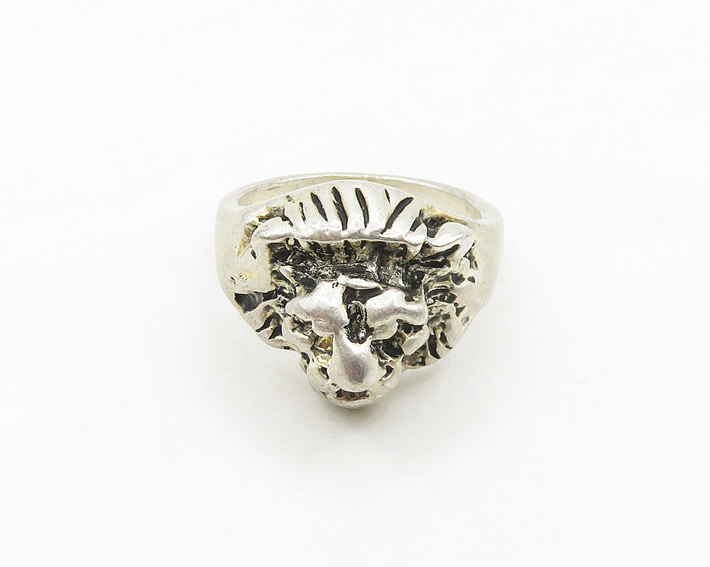 925 Sterling Silver  Vintage Chiseled Lion's Head Band Ring Sz 6.5  RG17615