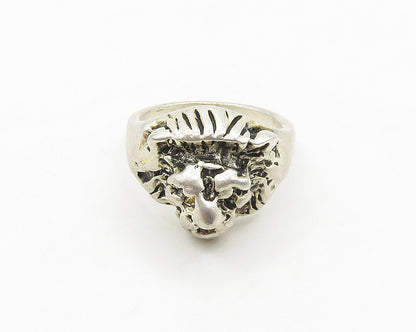 925 Sterling Silver  Vintage Chiseled Lion's Head Band Ring Sz 6.5  RG17615