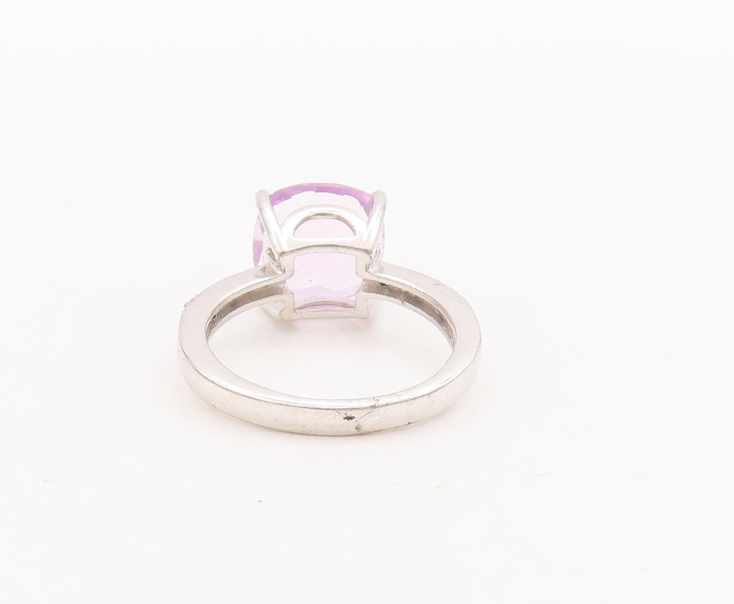 925 Sterling Silver Vintage Ring Round Cut Amethyst Diamonds Inlay Sz 7  RG29255