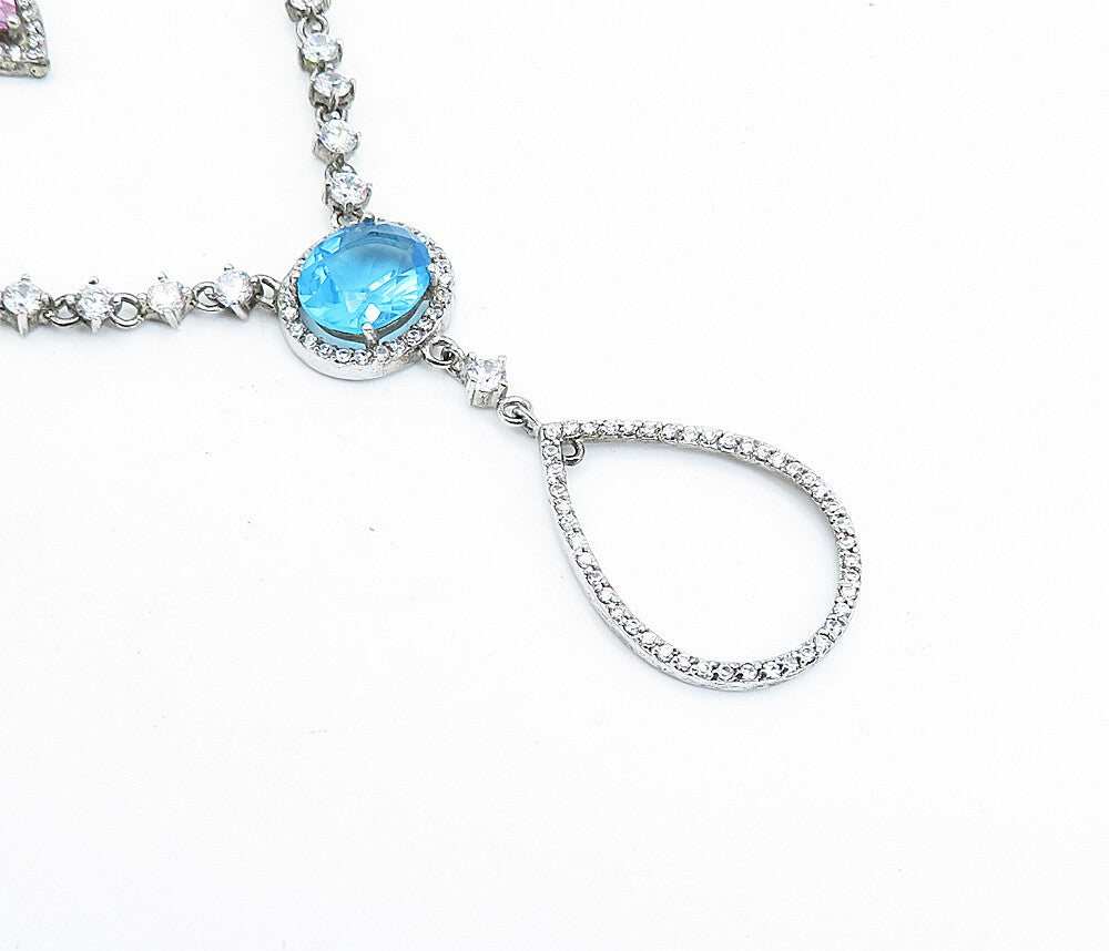 925 Sterling Silver  Vintage Topaz & Cubic Zirconia Chain Necklace  NE1126