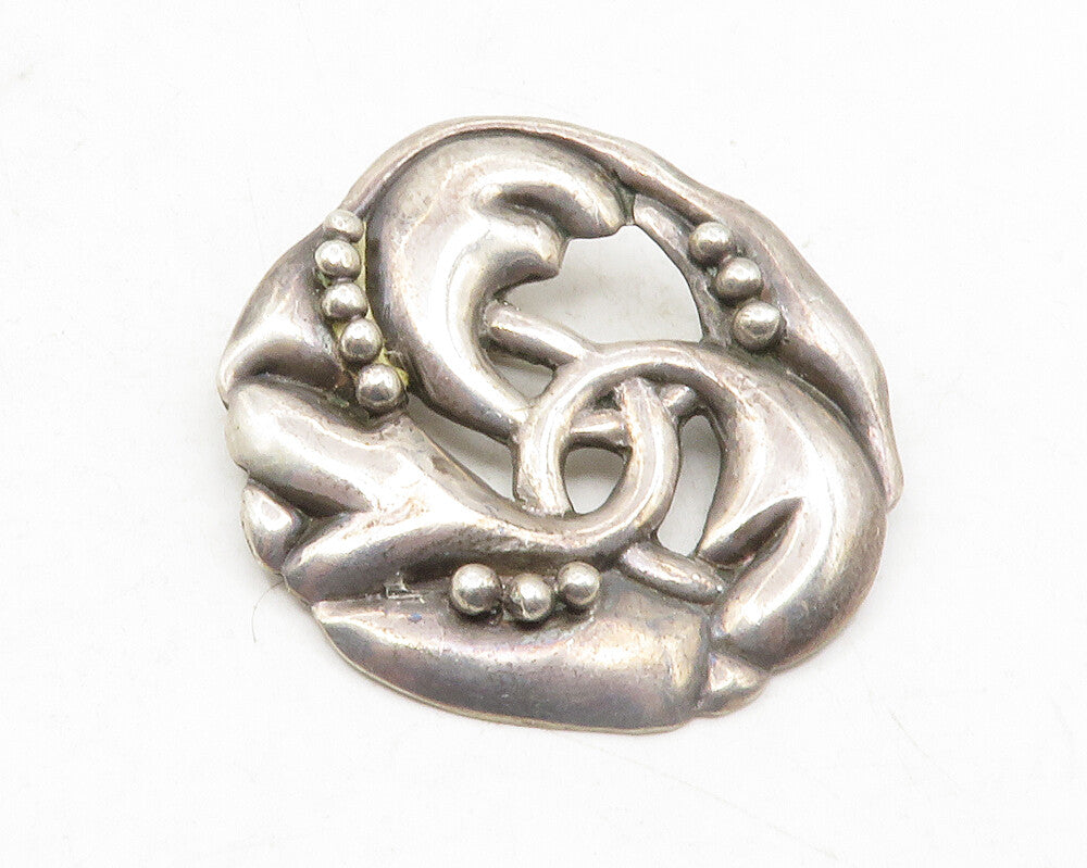 MEXICO 925 Sterling Silver  Vintage Dark Tone Floral Knot Brooch Pin  BP4503