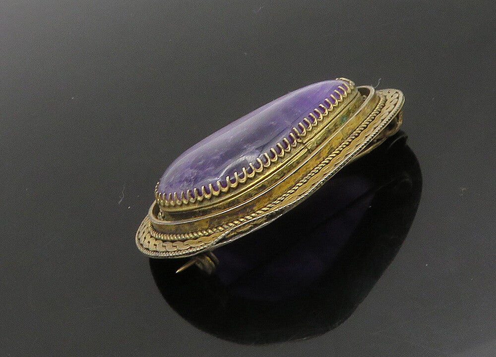 ISRAEL 925 Sterling Silver  Vintage Amethyst Twist Border Brooch Pin  BP9120