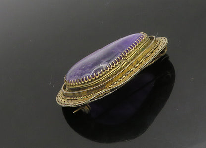ISRAEL 925 Sterling Silver  Vintage Amethyst Twist Border Brooch Pin  BP9120
