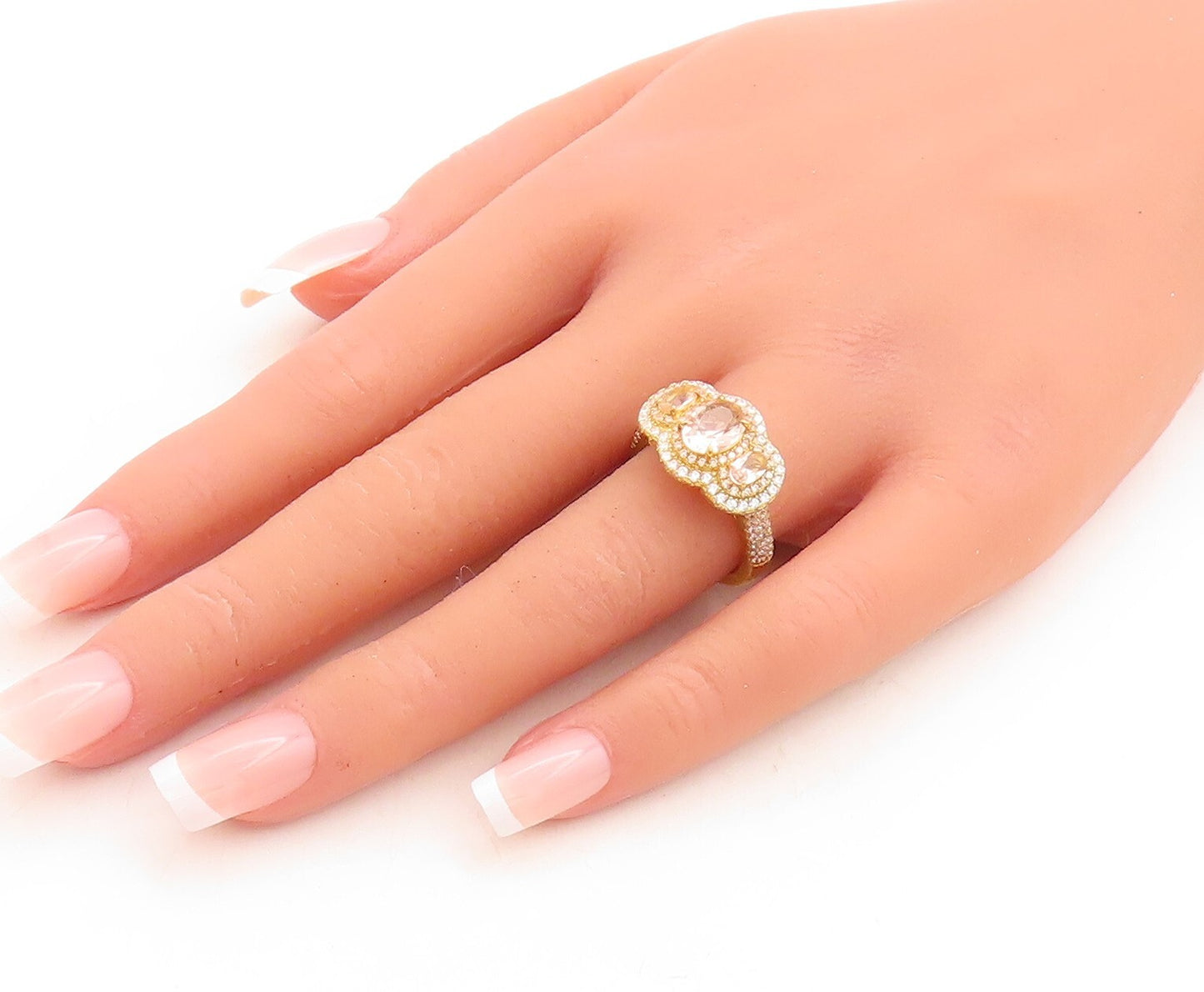 925 Sterling Silver Vintage Ring Gold Plated Designer 2 Tone CZ  Sz 7  RG30101