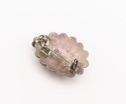 925 Sterling Silver Vintage Brooch Pin ISRAEL Turquoise Roped Flowers  BP10703