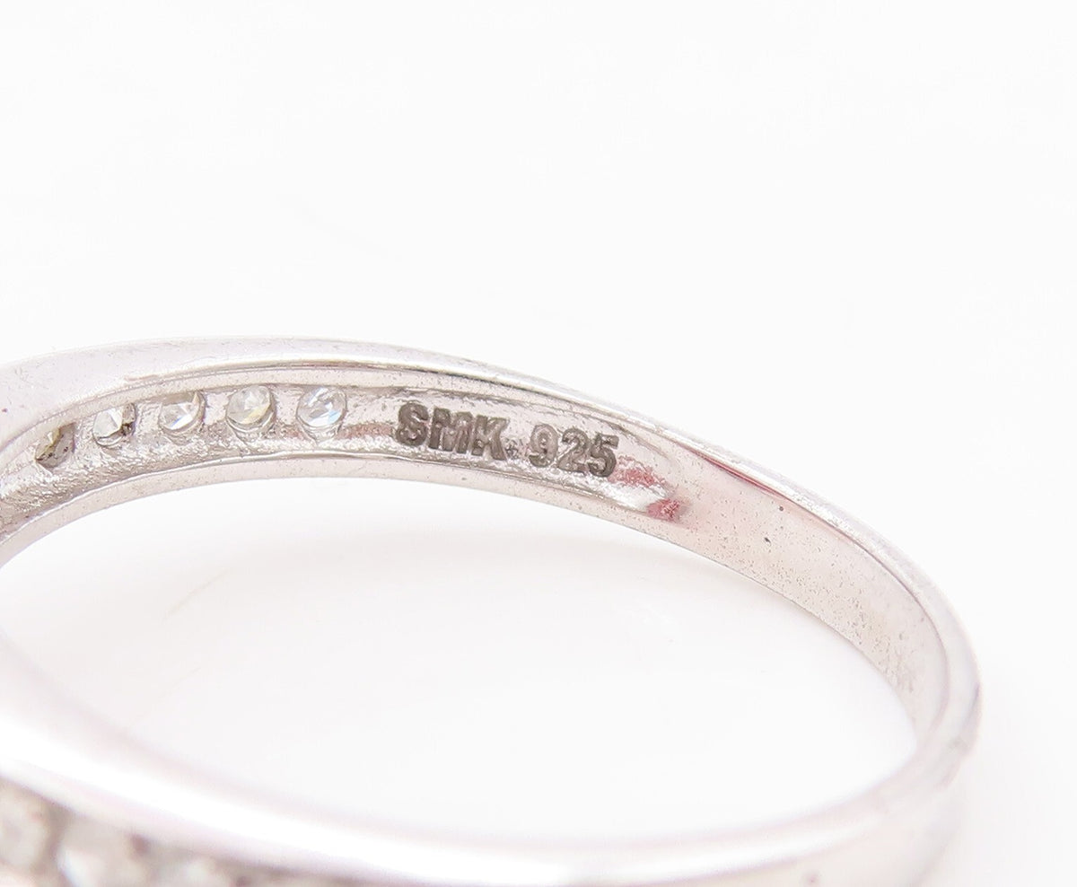 925 Sterling Silver Vintage Ring Oval Gemstones & Real Diamonds  Sz 7  RG29447