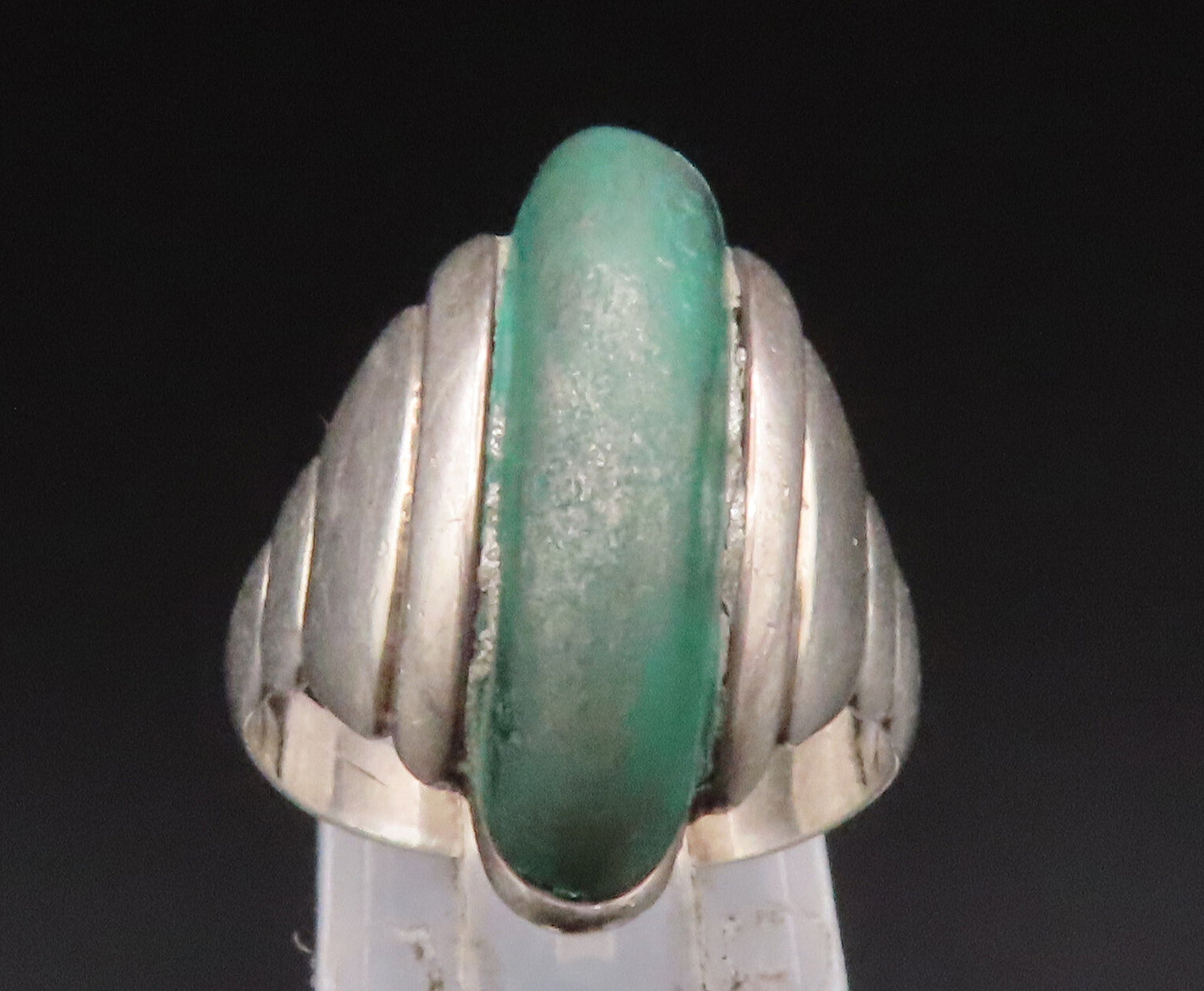 EUROPEAN 925 Silver  Vintage Graduated Malachite Dome Ring Sz 7  RG25098