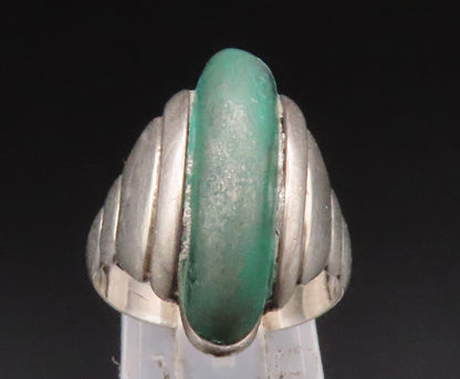 EUROPEAN 925 Silver  Vintage Graduated Malachite Dome Ring Sz 7  RG25098