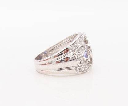 925 Sterling Silver Vintage Ring Carved Blue & White Topaz Inlay  Sz 7 RG30604