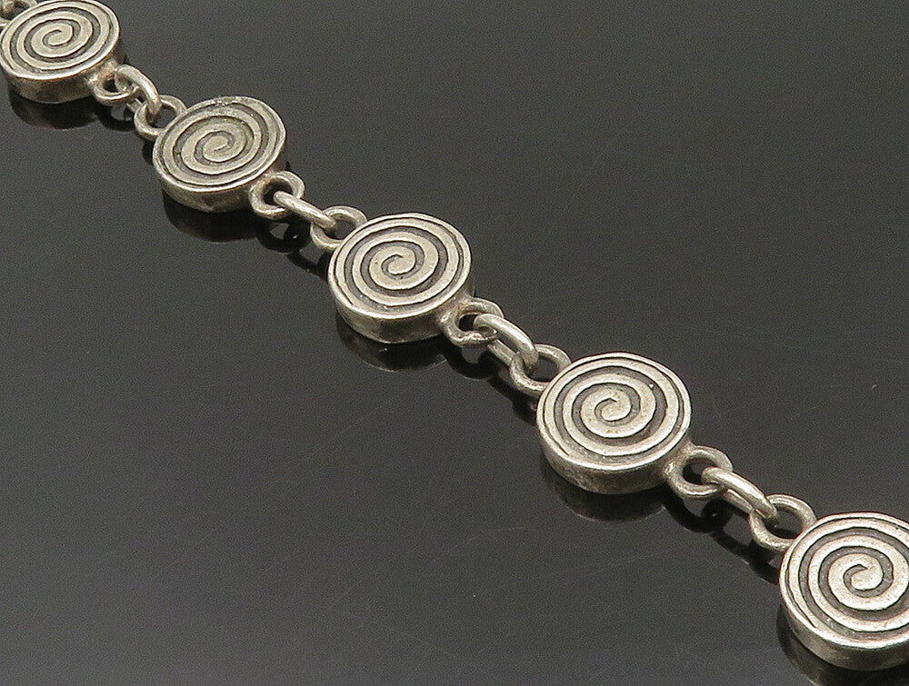 925 Sterling Silver  Vintage Engraved Spiral Pattern Chain Bracelet  BT9405