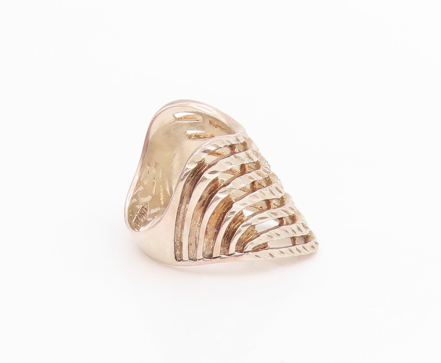 925 Sterling Silver Vintage Ring Etched Multi Row Wavy Curve Band  Sz 7  RG34496