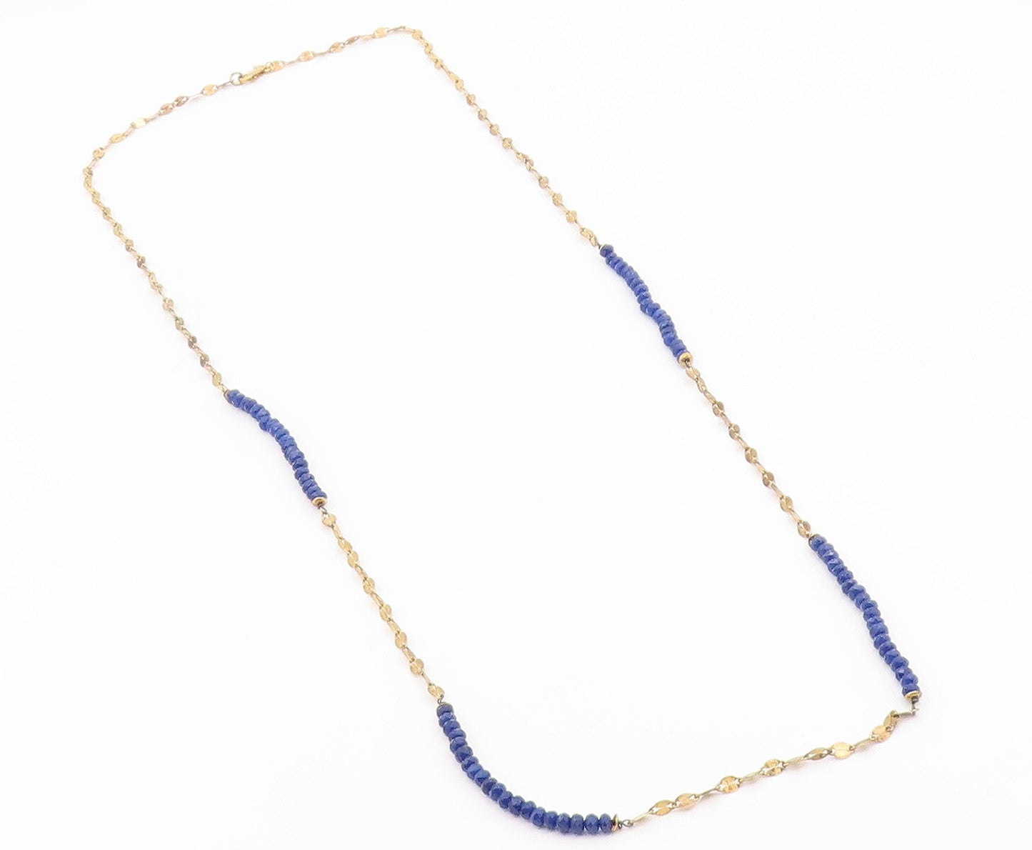 925 Sterling Silver Vintage Necklace Gold Plated Lapis Lazuli Bead Chain  NE4932