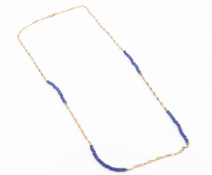 925 Sterling Silver Vintage Necklace Gold Plated Lapis Lazuli Bead Chain  NE4932