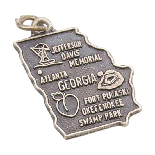 925 Sterling Silver Vintage Pendant Atlanta Georgia State Map Charm  PT25124
