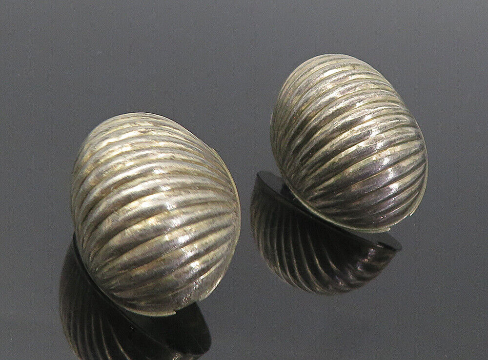 925 Sterling Silver  Vintage Dark Tone Hollow Fluted Dome Drop Earrings EG4126