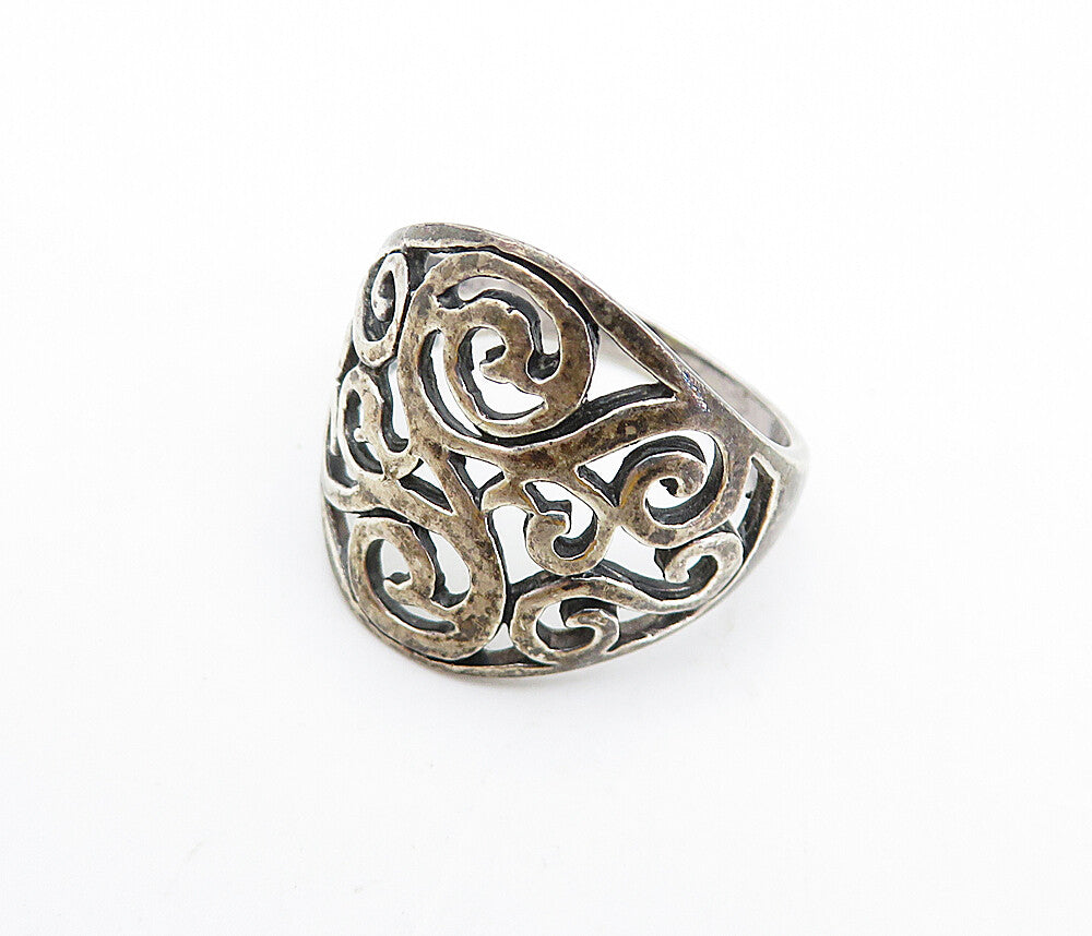 925 Sterling Silver  Vintage Dark Tone Open Swirl Band Ring Sz 6.5  RG7497