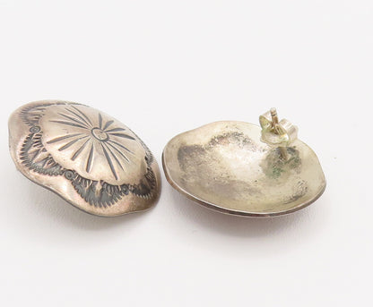 SOUTHWESTERN 925 Sterling Silver Vintage Carved Floral Dome Earrings EG12351