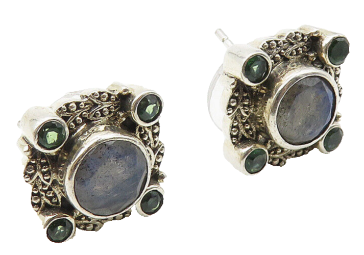 NICKY BUTLER 925 Silver  Vintage Faceted Labradorite Stud Earrings  EG5461