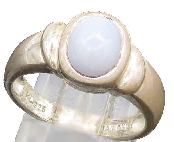 925 Sterling Silver  Vintage Cabochon Cut Blue Agate Band Ring Sz 8  RG20737