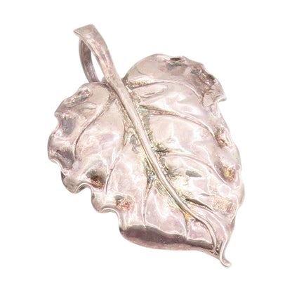 925 Sterling Silver Vintage Pendant Modernist Solid Grape Leaf locket  PT25773