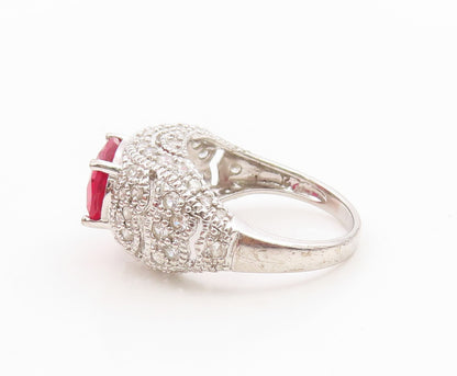 925 Sterling Silver Vintage Ring Oval Ruby & Topaz Statement Band  Sz 7  RG35866